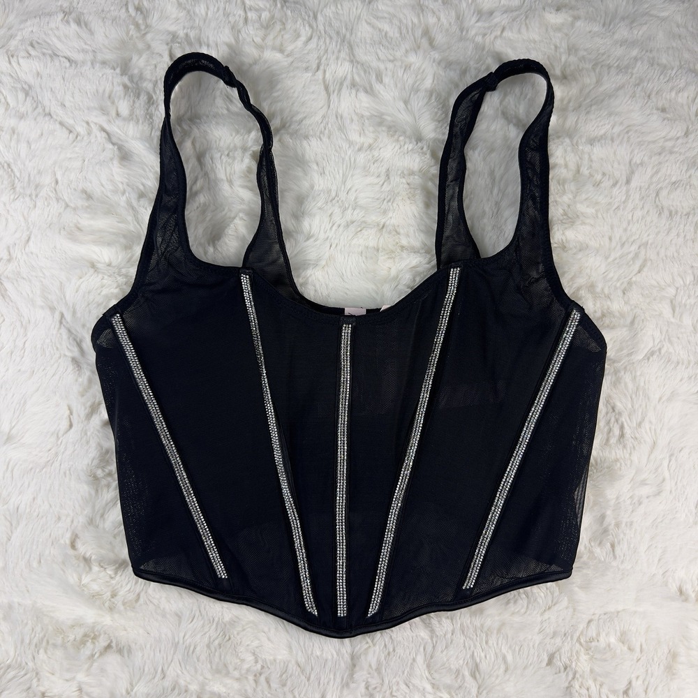 Victoria's Secret Very Sexy Black Corset Top Rhinestone Trim Size XS NWT